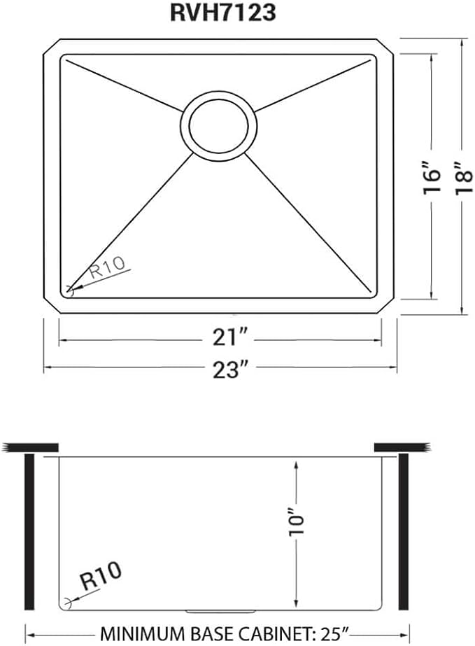 Ruvati 23-inch Undermount 16 Gauge Tight Radius Stainless Steel Kitchen Sink Single Bowl - RVH7123