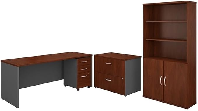 Bush Business Furniture Series C 72W Office Desk with Bookcase and File Cabinets in Hansen Cherry