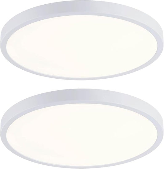 14 Inch LED Flush Mount Ceiling Light, Slim Dimmable Ceiling Light for Kitchen, Bedroom, Metal and Glass, Low Ceiling, White, 26W, 3000K, 2 Pack