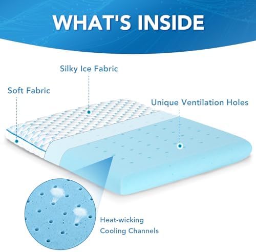 Flat Pillow for Stomach and Back Sleepers, Ultra Thin Pillow for Sleeping, Cooling Gel Slim Stomach Sleeping Pillows for Shoulder Neck Pain Relief, Low Profile Memory Foam Pillows 2.75-inches