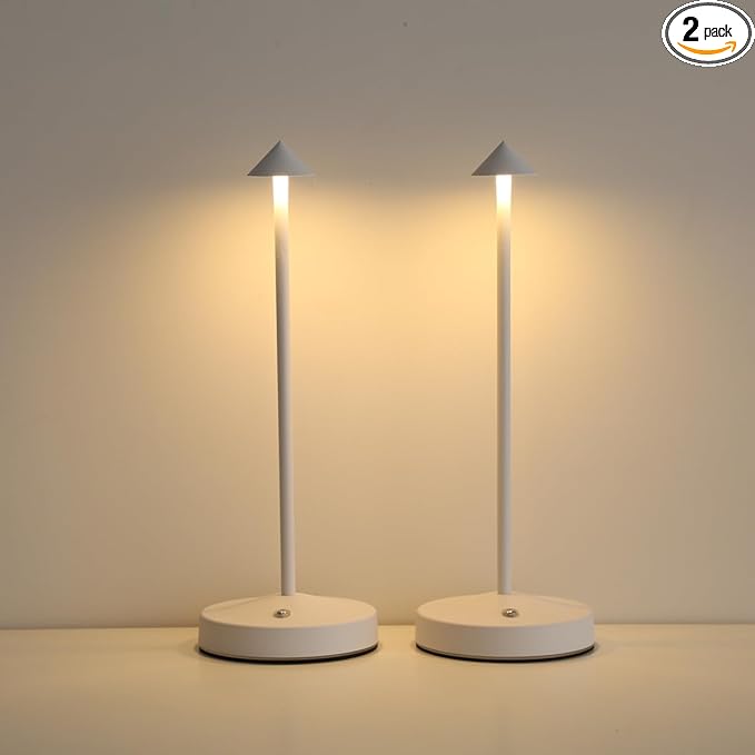 Rechargeable Cordless Lamps,3000mAh Battery Operated Table Lamp,Portable LED Touch 2 Levels Brightness Dimmable Bar Lamp,Battery Powered Lamps for Bars,Restaurant,Living Room(2 Pack,White)