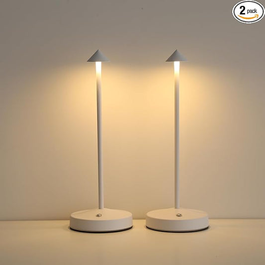 Rechargeable Cordless Lamps,3000mAh Battery Operated Table Lamp,Portable LED Touch 2 Levels Brightness Dimmable Bar Lamp,Battery Powered Lamps for Bars,Restaurant,Living Room(2 Pack,White)