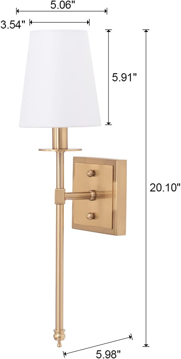 VILUXY Modern Wall Sconces Antique Brass Brush Paint Finish Bedside Wall Sconce Lighting Fixture with White Fabric Shade for Bedroom, Hallway, Entryway, Passway, Bathroom, Vanity 2 Pack