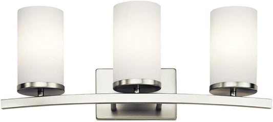 Kichler Crosby 23" Vanity Light in Brushed Nickel, 3-Light Contemporary Bathroom Light with Satin Etched Cased Opal Glass, (23" L x 8.75" H), 45497NI