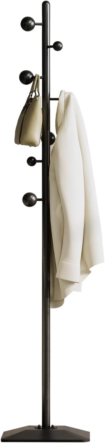 Metal coat rack stand with geometric shape metal base,Heavy duty coat rack freestanding with 7 ball hooks,Coat racks tree hats hanger holder stand for entryway, hallway, bedroom