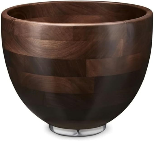Premium Walnut Wood Mixing Bowl – 5 Quart – Compatible with 4.5 & 5 Qt Tilt-Head Models – Natural True Walnut Wooden Bowl with Stainless Steel Locking Base
