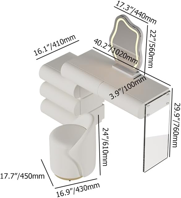 homary White Makeup Vanity Set with LED Mirror and Dressing Stool, Modern PU Leather Dressing Table with Drawers for Bedroom, Ideal for Women Girls (White)