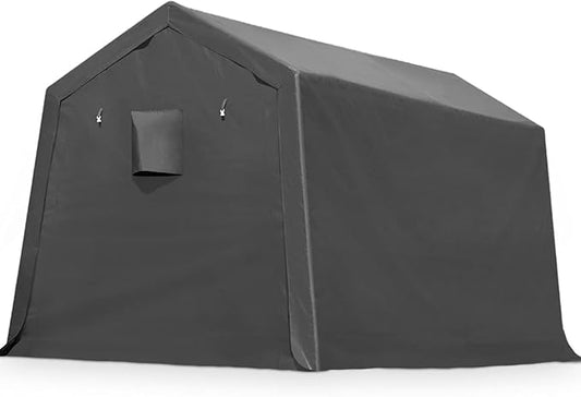 ADVANCE OUTDOOR 8x14 ft Steel Metal Peak Roof Portable Garage Shelter Storage Shed Carport for Motorcycle, Bike or Garden Tools with 2 Roll up Doors & Vents, Gray