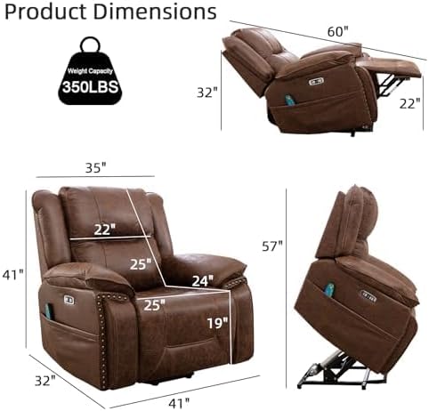 Phoenix Home Dual Motor Power Lift Chair for Elderly, Lift Chairs with Massage and Heat, Faux Leather Electric Chairs for Adults, Recliner Chair with USB, 2 Concealed Cup Holderss, Chestnut Brown