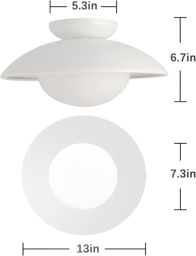 Soft White Semi Flush Mount Ceiling Light Fixture, Bowl Lampshade Style Vintage Close to Ceiling Light Fixture, Modern Indoor Flush Mount Light for Bedroom, Entryway, Corridor, Room Decor Lamp