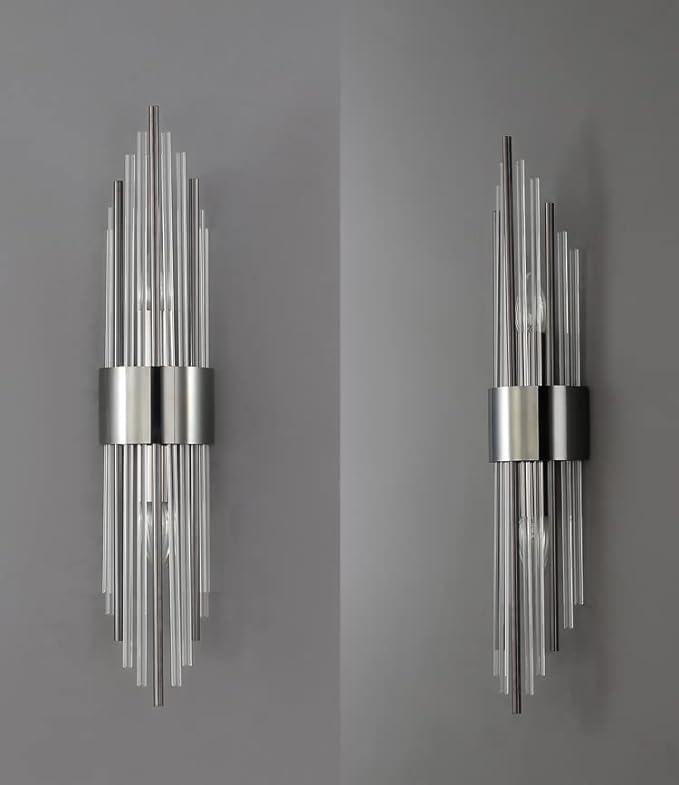 2-Light Modern Wall Sconce Titanium Black Metal with Clear Class Crystal Vanity Wall Sconce Lighting for Bedroom Living Room Bathroom Light Fixtures Set of 2