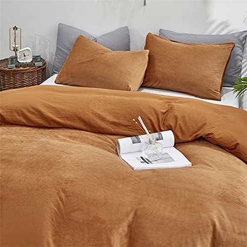 Luxlovery Pumpkin Velvet Comforter Set Full Rust Flannel Bedding Comforter Set Full Size Terracotta Warm Thick Winter Blanket Quilts Dusty Burnt Orange 3 Piece Bedding Set for Women Men