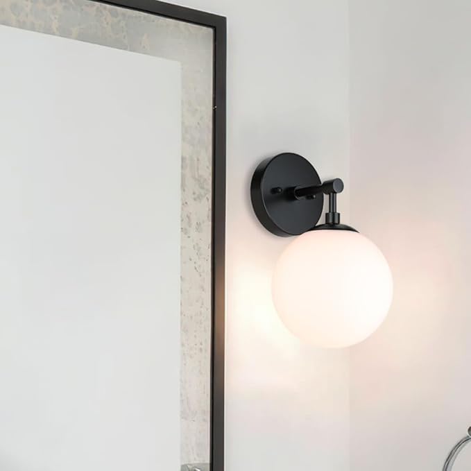 XiNBEi Lighting Wall Light 1 Light Vintage Wall Sconce with Globe Glass, Bathroom Vanity Light in Matte Black for Bathroom & Bedroom XB-W1211-MBK