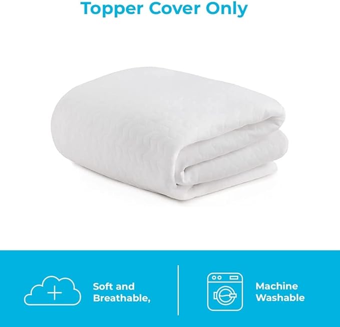 Linenspa 2 Inch Mattress Topper -Cover Full –Cover Only –Machine Washable – Breathable – Non Slip –Cover for Mattress Topper with Zipper – Topper -Cover Only White