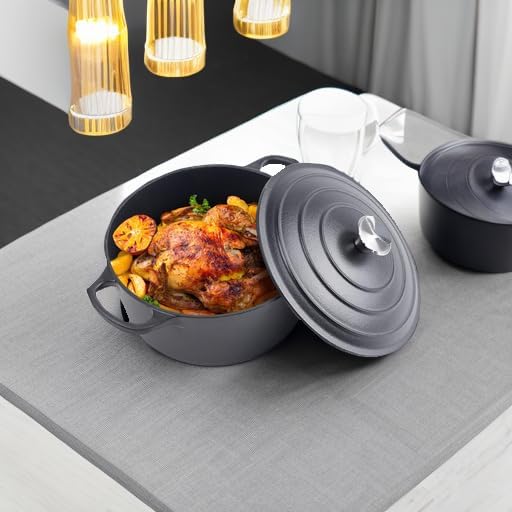 6 Quart Dutch Oven Enameled Cast Iron with Lid - Big Dual Handles - Oven Safe up to 500°F - Classic Round Pot for Versatile Cooking (Matte Black(No Enameled), 6 QT)