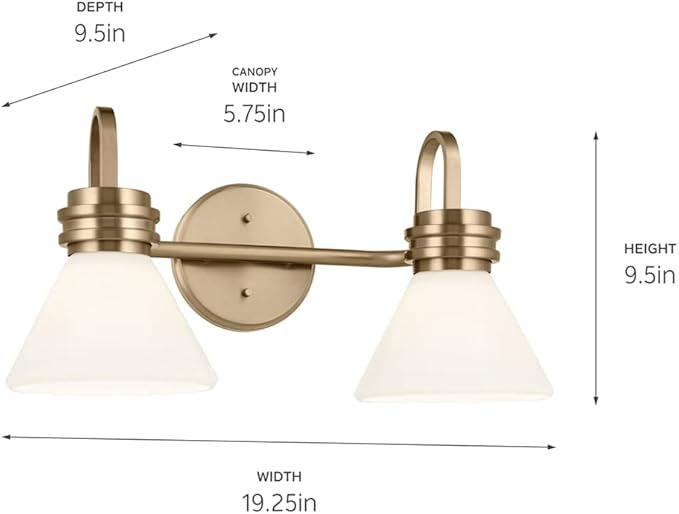 KICHLER Farum Modern 2-Light Vanity Light in Champagne Bronze with Opal Glass Shades for Bathroom and Powder Room, (19.25" W x 9.5" H), 55154CPZ