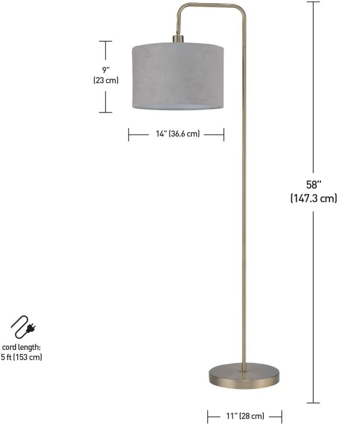 Globe Electric 67398 Barden 58" Floor Lamp, Brass, Light Gray Velvet Shade, On/Off Socket Rotary Switch