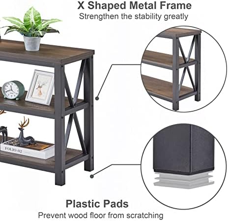FATORRI Console Table for Entryway, Sofa Tables Behind Couch, Rustic Wood and Metal Foyer Table with 3 Tier Shelves for Hallway Living Room, Front Door (55 Inch, Walnut Brown)