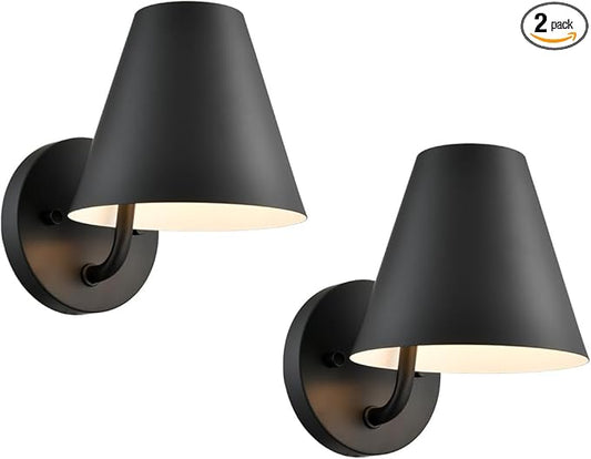 DIRYZON Industrial Wall Sconces Set of Two,Metal Barn Wall Lights for Bedroom,Black Sconce Lighting for Living Room Kitchen Hallway