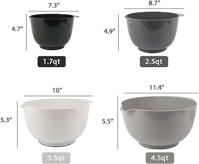 BoxedHome Classic Mixing Bowl Set, BPA Free Plastic, Microwave and Dishwasher Safe (Set of 4, Grey),3.5 quarts