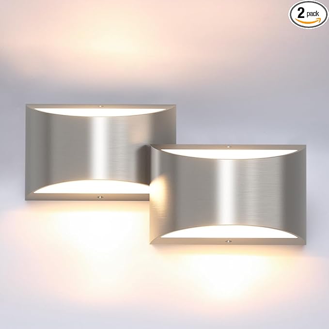Aipsun Nickel Modern LED Wall Sconce Hardwired Indoor Wall Lights Set of 2 Up and Down Wall Mount Light for Living Room Bedroom Hallway Corridor Conservatory Warm White 3000K(with G9 Bulbs)