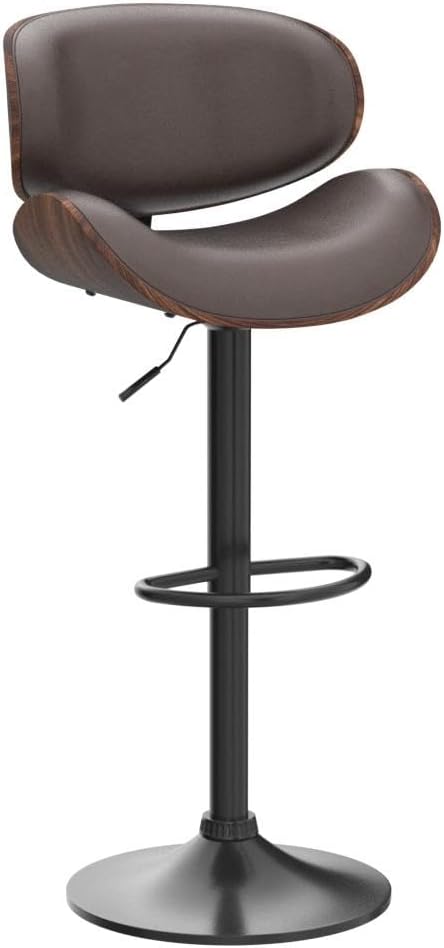 Bar Stools Set of 4, Modern Pu Leather Swivel Adjustable Bar Stool Counter Height Stool Set, Bar Chair with Back and Footrest for Kitchen, Dining Room, Brown
