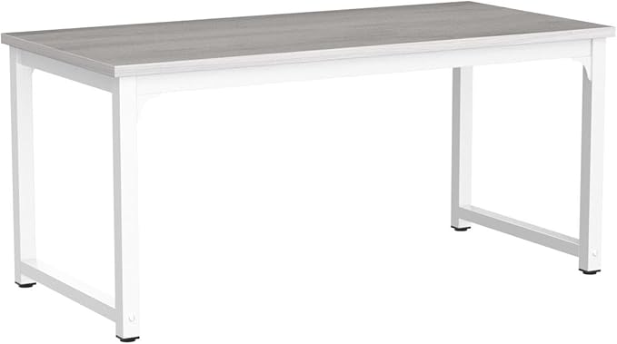 NSdirect 63" Large Computer Desk,Modern Simple Style PC Table Office Desk Wide Workstation for Study Writing,Gaming and Home Office,Extra 1" Thicker Wooden Tabletop and Black Metal Frame,Stone White