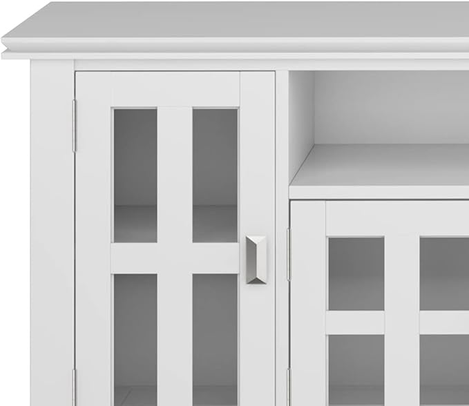 SIMPLIHOME Artisan SOLID WOOD 72 Inch Wide Contemporary TV Media Stand in White for TVs up to 80 Inches, For the Living Room and Entertainment Center