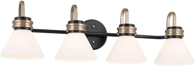 KICHLER Farum 34" 4-Light Vanity Light with Opal Glass in Black, for Single or Double Vanity, Over a Mirror, Powder Room, Bathroom, (34" W x 9.5" H), 55156BK