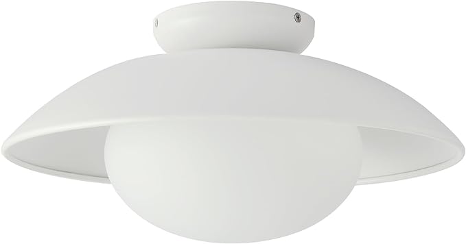 Soft White 15in Semi Flush Mount Ceiling Light Fixture, Bowl Lampshade Style Vintage Close to Ceiling Light Fixture, Modern Flush Mount Light for Bedroom, Entryway, Corridor, Room Decor Lamp
