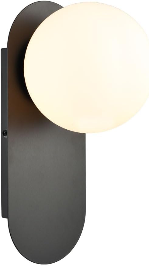 HOLKIRT Black Wall Light Fixture Mid Century Globe Wall Sconce with White Opal Glass for Living Room Bedroom Bathroom Entryway