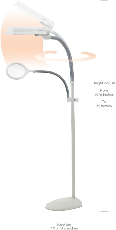 OttLite 18w EasyView Standing Floor Lamp with Optical Grade 3X Magnifier Attachment Arm & Flexible Neck - Wide Wing Shade with Modern Design for Crafting, Work, Office, Dorm Room, Sewing & Reading
