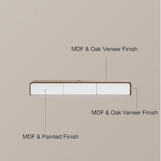 POVISON Fully Assembled Floating TV Stand with Flip-Down Cabinet Doors, 63" Walnut and White Floating Media Console, Solid Wood Floating Entertainment Center, Minimalist TV Stand