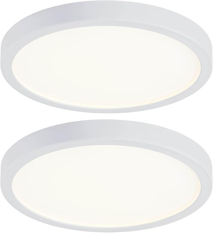 10 Inch LED Flush Mount Ceiling Light, Slim Dimmable Light Fixture Ceiling Mount for Kitchen, Bedroom, Metal and Glass Flush Ceiling Light Fixture for Low Ceiling, White, 17W, 3000K, 2 Pack