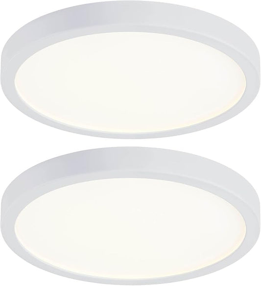 10 Inch LED Flush Mount Ceiling Light, Slim Dimmable Light Fixture Ceiling Mount for Kitchen, Bedroom, Metal and Glass Flush Ceiling Light Fixture for Low Ceiling, White, 17W, 3000K, 2 Pack