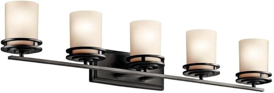 Kichler Hendrik 43" 5 Light Vanity Light with Light Umber Etched Glass Olde Bronze®