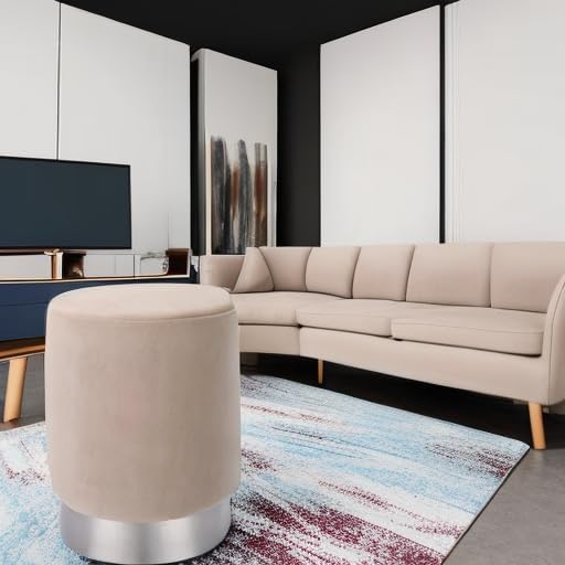 BIRDROCK HOME Round Ottoman Foot Stool – Soft Padded Modern Stool Design – Ideal for Living Room, Bedroom – Compact Footrest, Vanity Chair, Small Furniture – Foam Seating, Decorative Accent (Taupe)