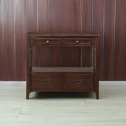 36 Inch Country Farmhouse Console Table with 4 Drawers and 1 Storage Shelf Pine Wood Suitable for Entryway Entrance Living Room Bedroom Hallway Kitchen (Light espreso