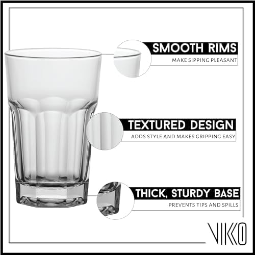 Vikko Drinking Glasses, 11.5 Ounce Glass Cups, Durable Glasses Drinking Set of 12, Stackable Water Glasses, Highball Glasses, Heavy Base Tumblers & Water Glasses, Dishwasher Safe Cups for Kitchen