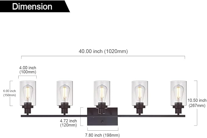 MELUCEE 5-Light Wall Light Fixtures Vanity Lights Bathroom Fixtures Oil Rubbed Bronze Finished with Clear Glass, Industrial Wall Sconce for Bedroom Hallway Kitchen (Patent No.: US D963914 S)