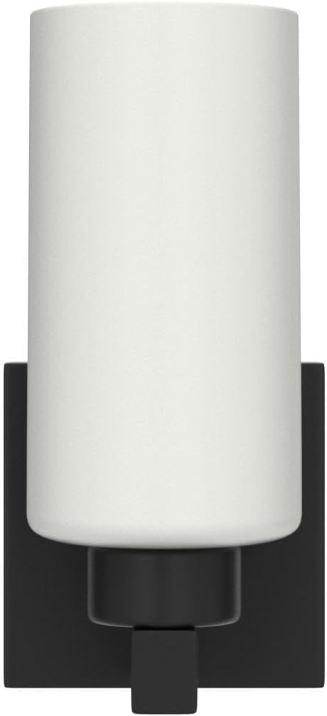 Bathroom Sconces Modern Black Wall Light Fixture Vanity Light Set of Two with Milky White Cylinder Glass Shade