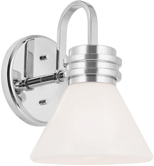 KICHLER Farum 7.25" 1-Light Wall Sconce with Opal Glass in Chrome, for Fireplace, Kitchen, Bedroom, Hallway, or Vanity, (7.25" W x 9.5" H) 55153CH