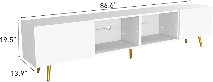 Bonzy Home 86" LED TV Stand, Modern Entertainment Center up to 75" 80" 85" TV, Television Console Table with Storage Cabinets for Living Room, White