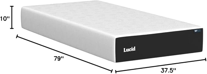 LUCID 10 Inch Memory Foam Mattress - Medium Feel - Infused with Bamboo Charcoal and Gel - Bed in a Box - Temperature Regulating - Pressure Relief - Breathable - Twin XL Size