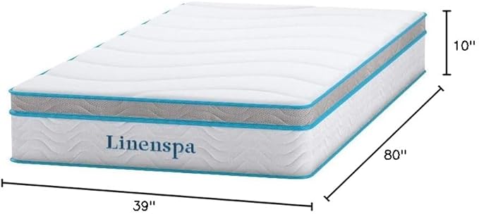 Linenspa 10 Inch Memory Foam and Spring Hybrid Mattress - Medium Feel - Bed in a Box - Quality Comfort and Adaptive Support - Breathable - Cooling - Perfect for a Guest Bedroom - Twin XL Size