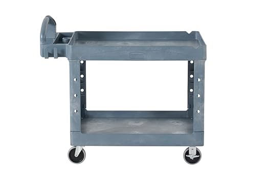 Rubbermaid Commercial Products BRUTE Heavy Duty 2-Shelf Utility/Service Cart, Medium, Lipped Shelves, Ergonomic Handle, 500 lbs. Capacity, Gray, for Warehouse/Garage/Cleaning/Maintenance/Stadiums