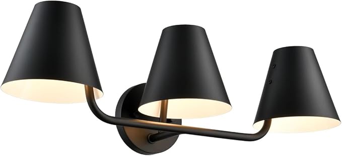 DIRYZON 3 Light Bathroom Vanity Light,Industrial Black Wall Sconces,Rustic Wall Light Fixtures with Metal Shade for Hallway Kitchen Sink