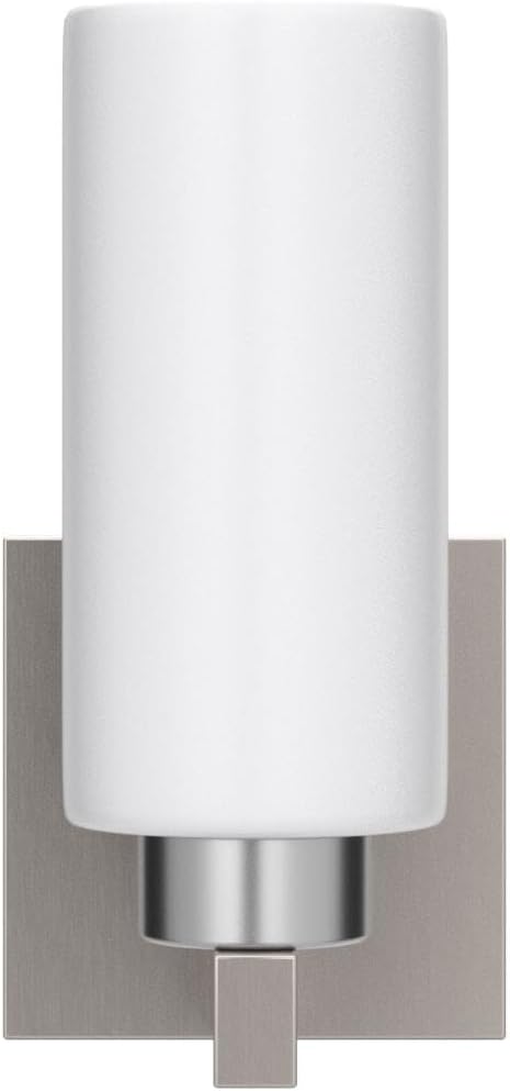 Modern Wall Sconces Set of Two Brushed Nickel Bathroom Vanity Light with Milky White Cylinder Glass Shade