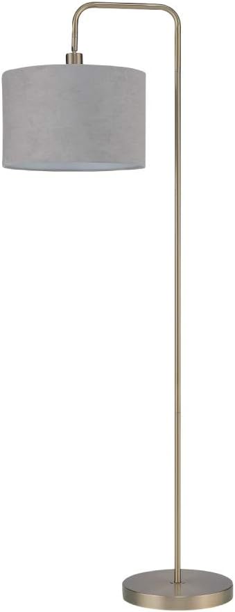 Globe Electric 67398 Barden 58" Floor Lamp, Brass, Light Gray Velvet Shade, On/Off Socket Rotary Switch