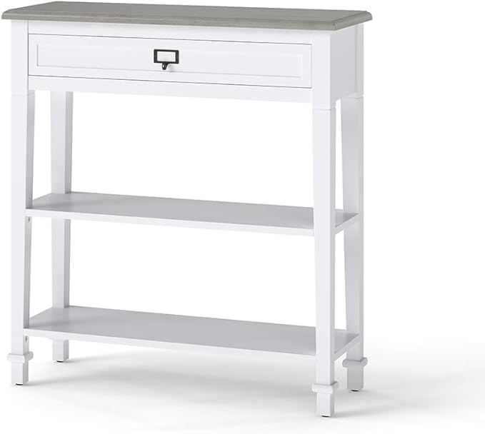 30 Inch Console Table for Entryway, Narrow Entry Table for Living Room Entryway Home w/Drawer and Bottom Shelf, White